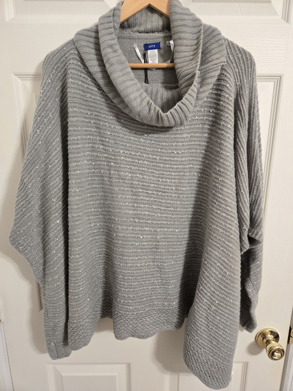 Apt. 9 Women's Gray Sparkle Cowl Neck Sweater Poncho